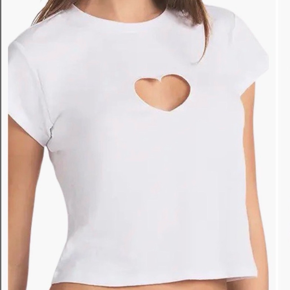 SKIMS Worn in Jersey White Heart Cutout Crop Tee